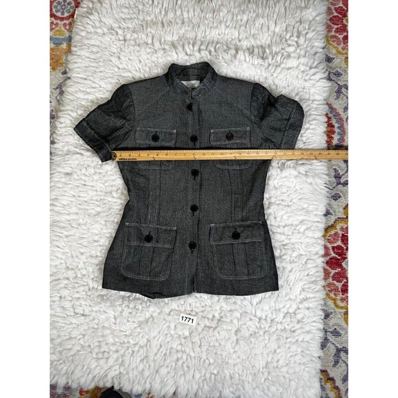 Calvin Klein Womens Safari Jacket Sz 4 Blazer Grey Short Sleeve 4 Pockets Linen - Picture 2 of 11